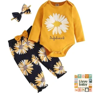 Fullfamous Baby Girl’s 3pc Frill Long Sleeve Romper And Pant Set