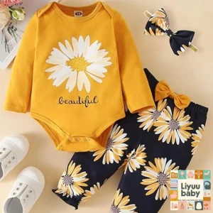 Fullfamous Baby Girl's 3pc Frill Long Sleeve Romper And Pant Set