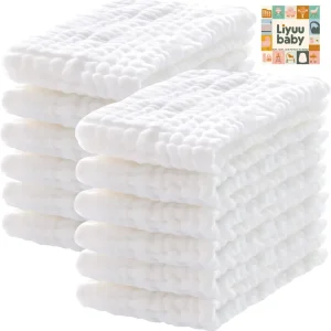 12 Pack Muslin Burp Cloths 100% Cotton Muslin Cloths Soft & Absorbent